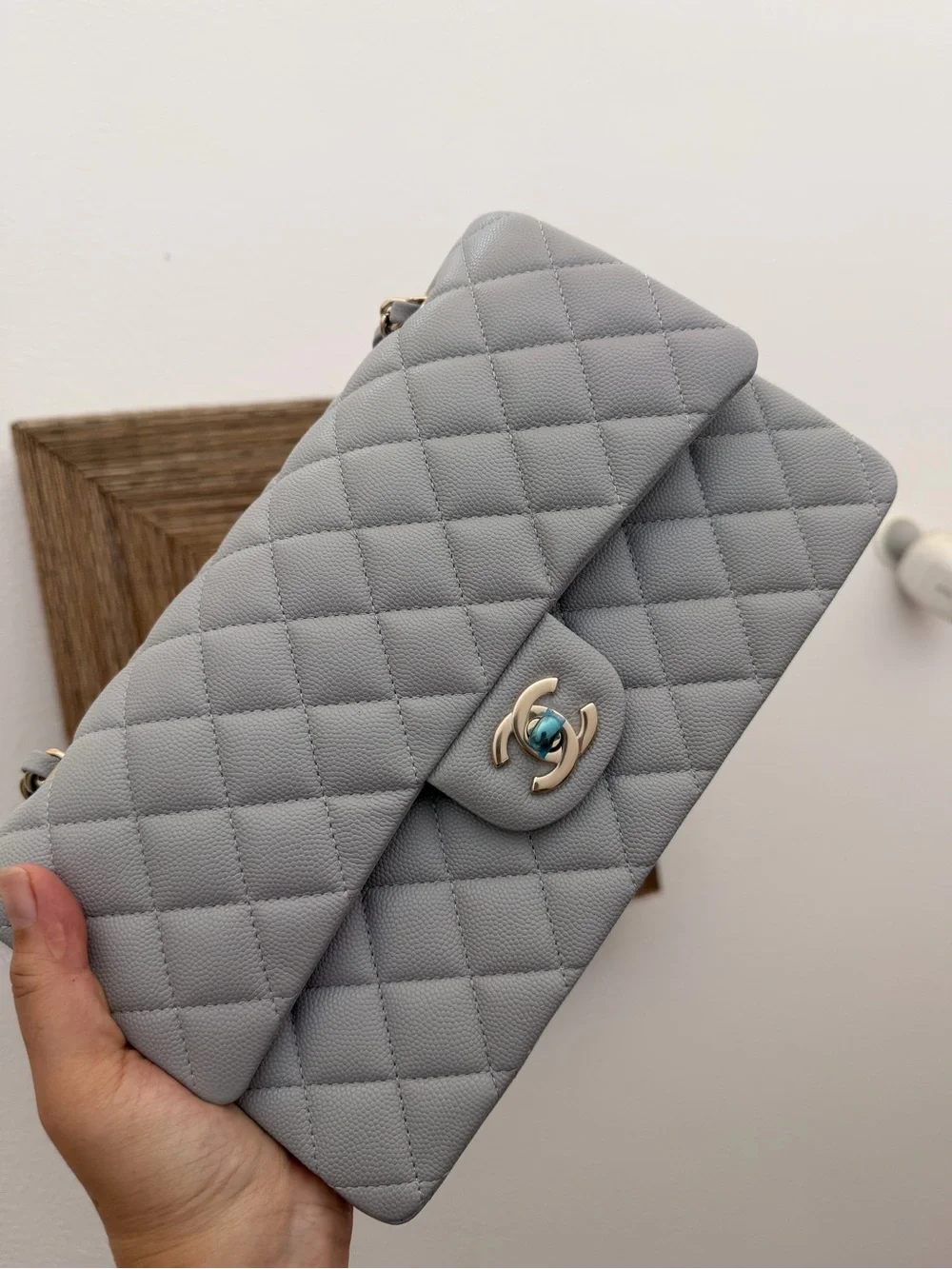 CHANEL 21A Light Grey light GHW Caviar Quilted Medium Double Flap with Receipt